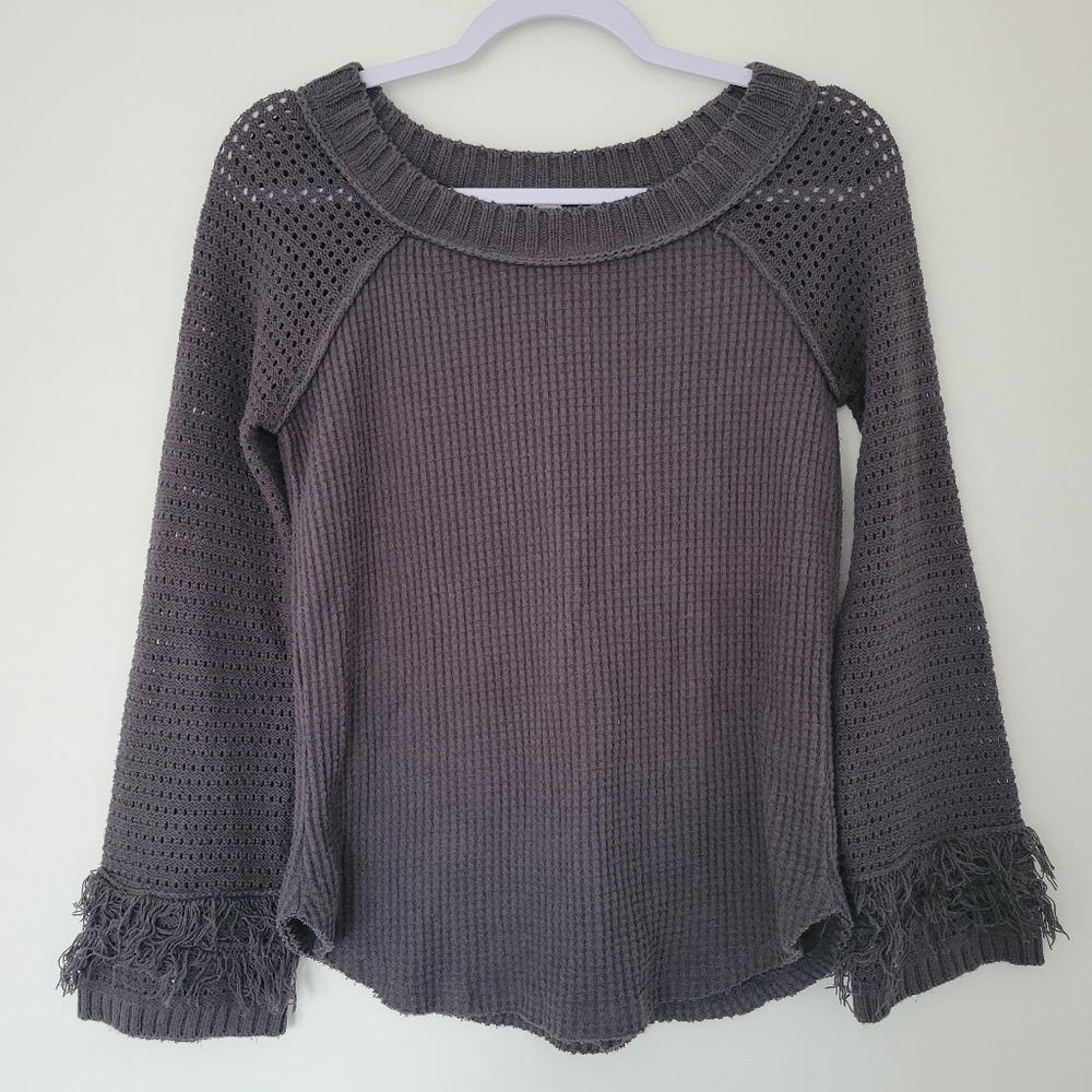 Altar'd State Basic Chic Dark Grey Thermal Crewne… - image 1